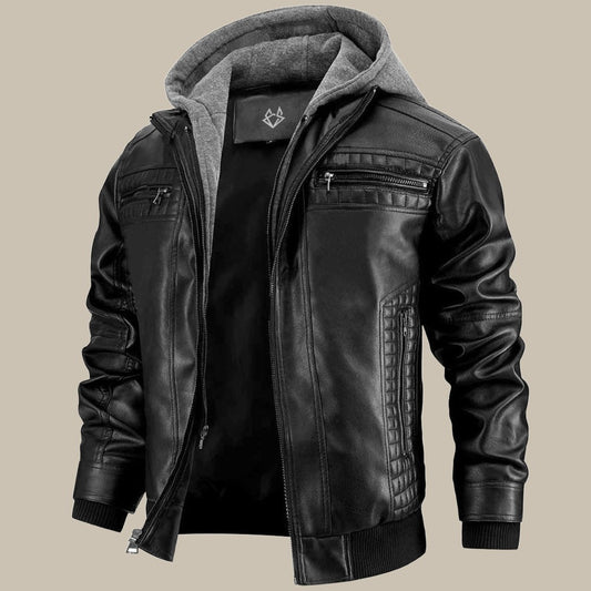 Leon - Hochwertige Herren Lederjacke mit Kapuze
