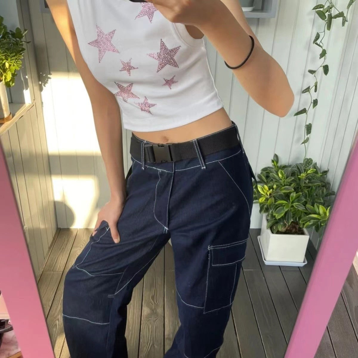 Emilia - Damen-Crop-Top mit glitzerndem Sternenmuster
