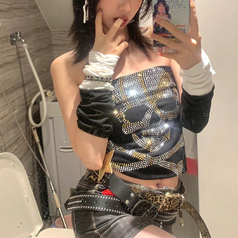 Mila - Damen-Top mit originellem Skelettdesign und glitzernden Details