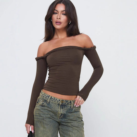 Emma - Damen-Langarmtop mit schulterfreiem Schnitt