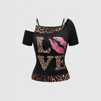 Ella - Damen Off-Shoulder Top mit wildem Leo-Print und stylischem Statement-Design