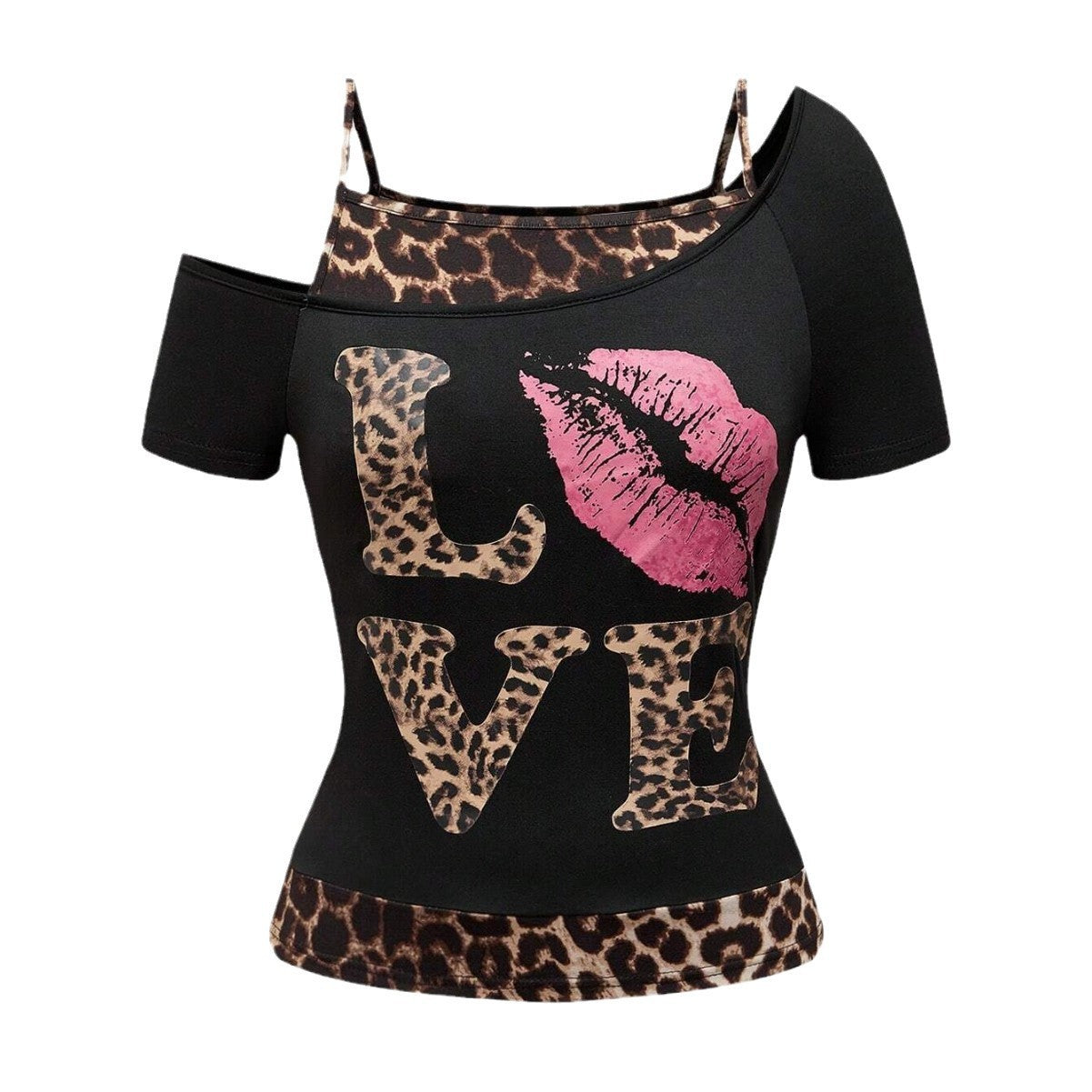 Ella - Damen Off-Shoulder Top mit wildem Leo-Print und stylischem Statement-Design