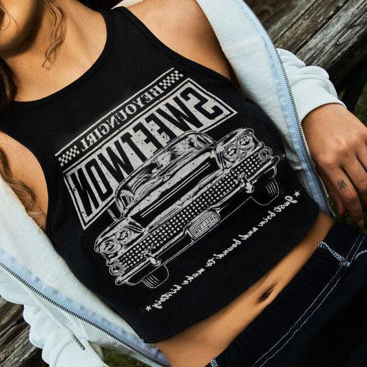 Sophia - Damen-Crop-Top mit ausgefallenem Auto-Print und angenehmem Tragekomfort