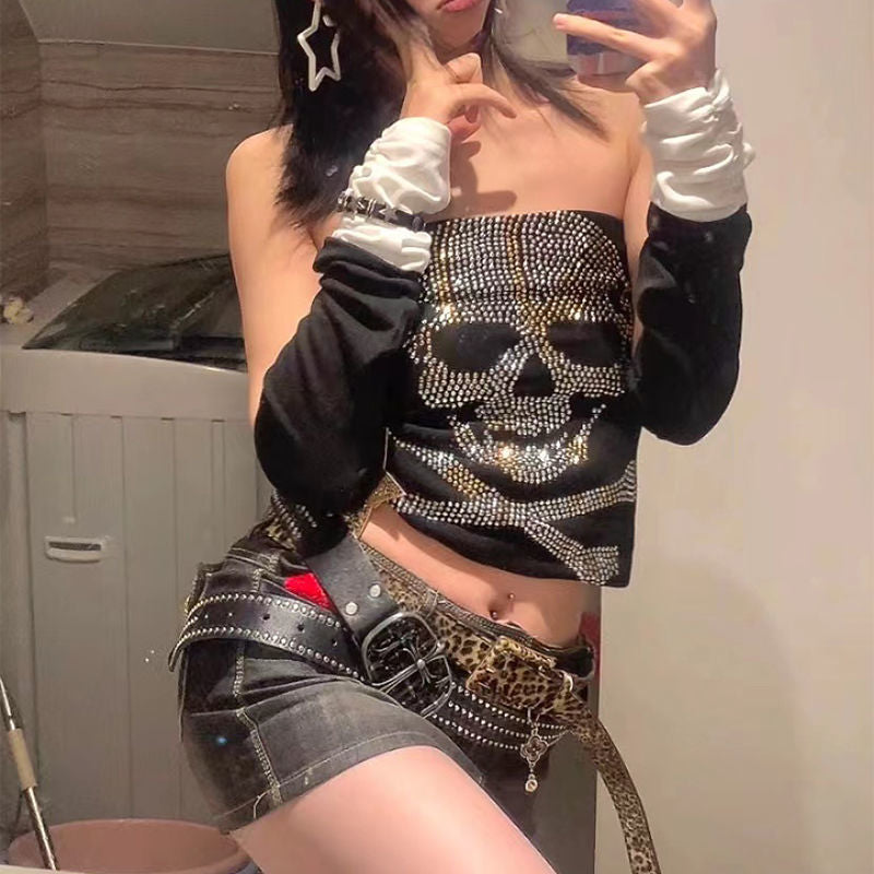 Mila - Damen-Top mit originellem Skelettdesign und glitzernden Details