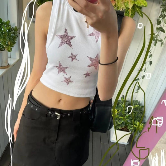 Emilia - Damen-Crop-Top mit glitzerndem Sternenmuster