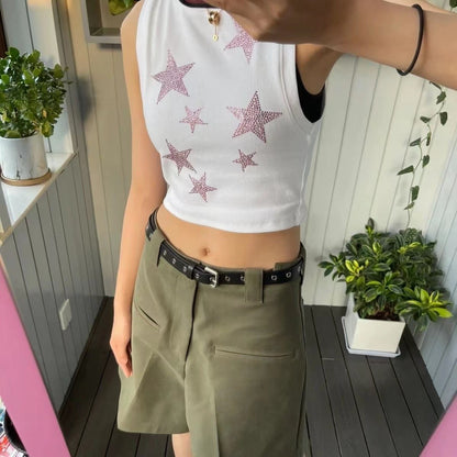 Emilia - Damen-Crop-Top mit glitzerndem Sternenmuster